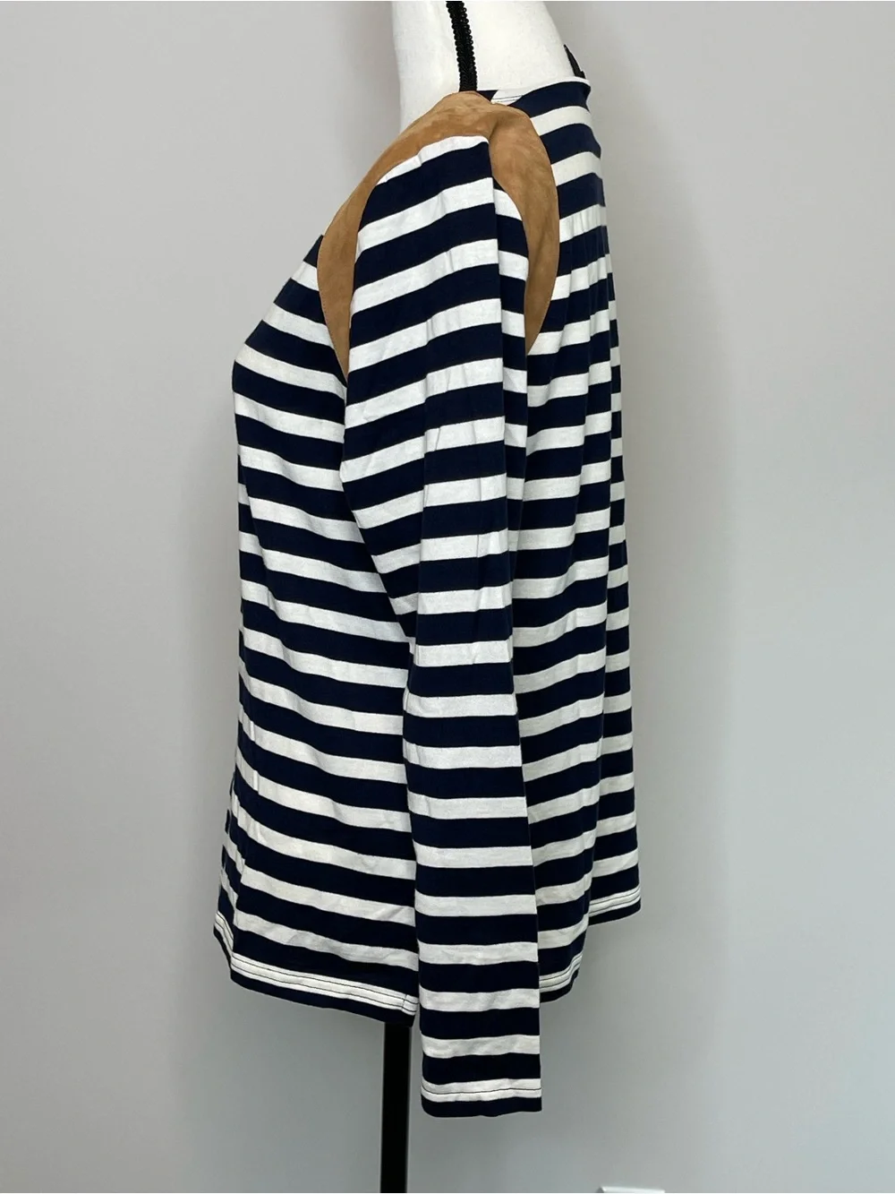 J.Crew size large striped cotton and leather top casual business stripes
